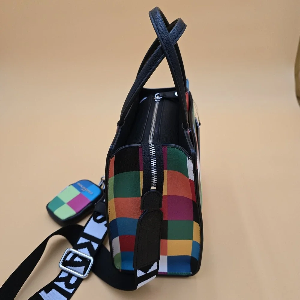 Karl Lagerfeld Paris Colorful Check NWT Maybelle Duo Satchel Crossbody Bag Purse